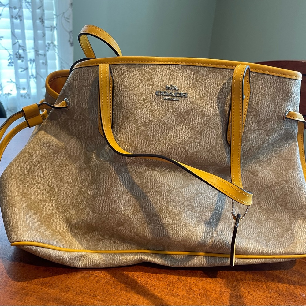 Coach Tan and Yellow Purse with Matching Wallet